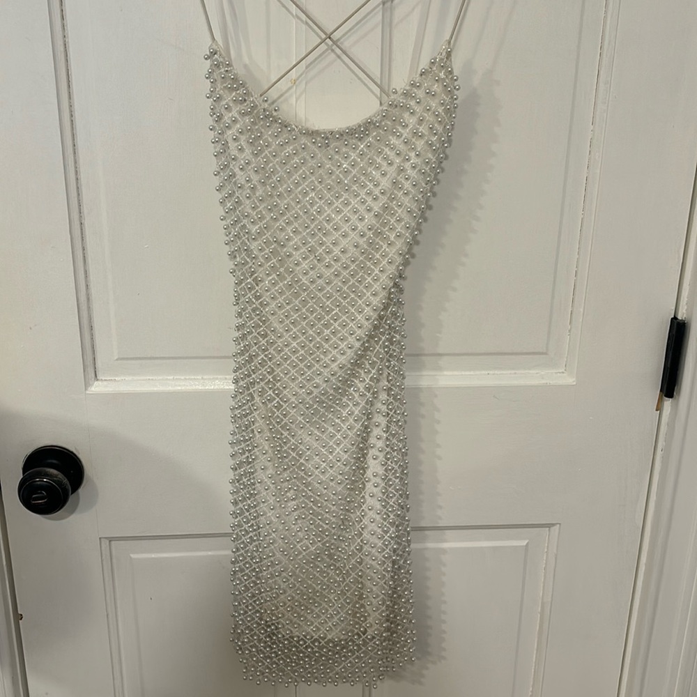 Pearl Accent White Mini Dress